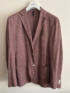 $1600 Montedoro Micro-Houndstooth Unstructured Linen Cotton Sport Coat Blazer